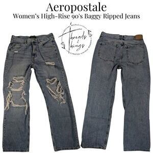 Aeropostale High Rise Baggy Jeans Women's 10 Ripped Denim 90's Grunge Wide y2k